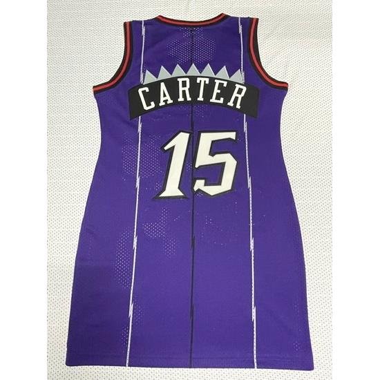 Women Toronto Raptors 15 Vince Carter Dress Stitched Jersey Purple II