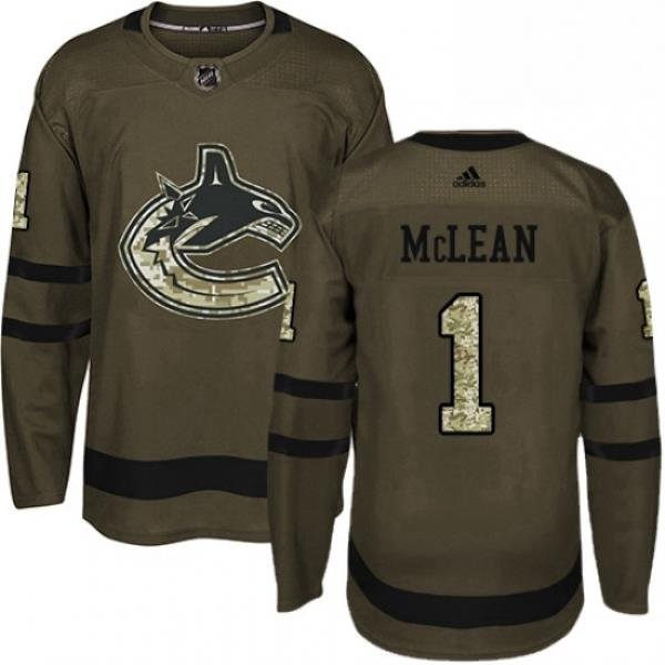 Mens Adidas Vancouver Canucks 1 Kirk Mclean Authentic Green Salute to Service NHL Jersey