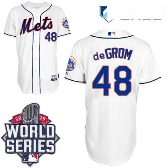 Mens Majestic NeW York Mets 48 Jacob deGrom Replica White Alternate Cool Base 2015 World Series MLB Jersey