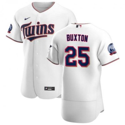 Men Minnesota TWins 25 Byron Buxton Men Nike White Home 2020 60th Season Flex Base Team MLB Jersey