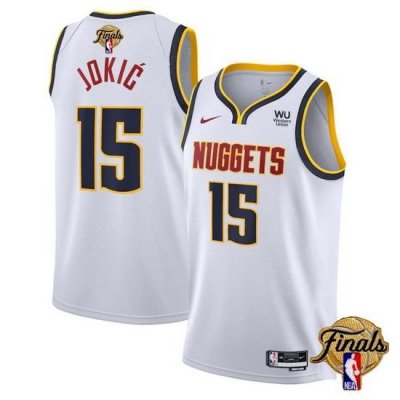 Men Denver Nuggets 15 Nikola Jokic White 2023 Finals Association Edition Stitched Basketball Jersey