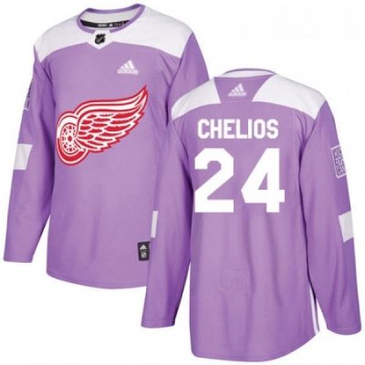 Youth Adidas Detroit Red Wings 24 Chris Chelios Authentic Purple Fights Cancer Practice NHL Jersey