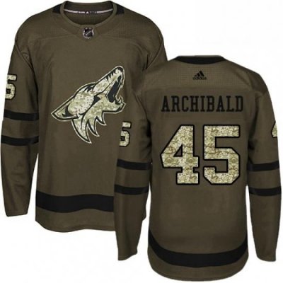 Mens Adidas Arizona Coyotes 45 Josh Archibald Authentic Green Salute to Service NHL Jersey