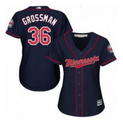 Womens Majestic Minnesota Twins 36 Robbie Grossman Replica Navy Blue Alternate Road Cool Base MLB Jersey