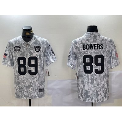 men las vegas raiders 89 brock bowers 2024 f u s e arctic camo salute to service limited stitched football jerseys