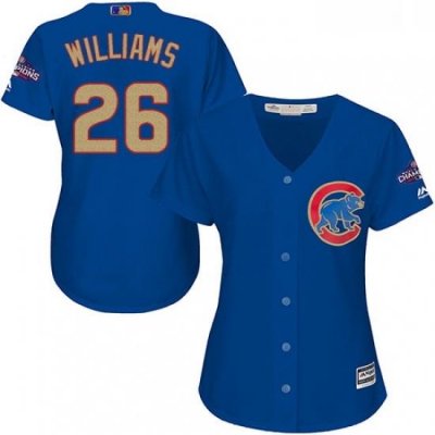 Womens Majestic Chicago Cubs 26 Billy Williams Authentic Royal Blue 2017 Gold Champion MLB Jersey