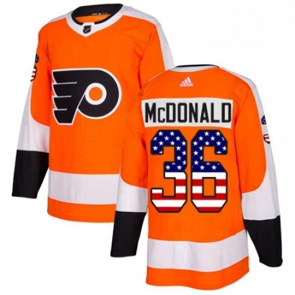 Mens Adidas Philadelphia Flyers 36 Colin McDonald Authentic Orange USA Flag Fashion NHL Jersey