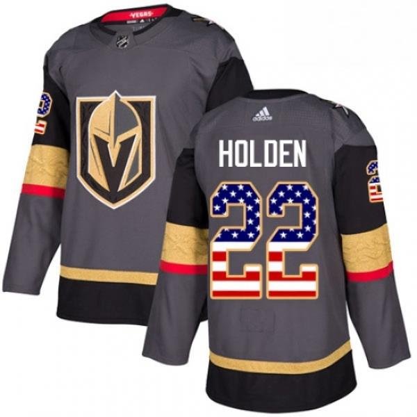 Youth Adidas Vegas Golden Knights 22 Nick Holden Authentic Gray USA Flag Fashion NHL Jersey