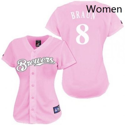 Womens Majestic Milwaukee Brewers 8 Ryan Braun Authentic Pink Fashion MLB Jersey