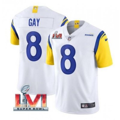 Nike Los Angeles Rams 8 Matt Gay White 2022 Super Bowl LVI Vapor Limited Jersey