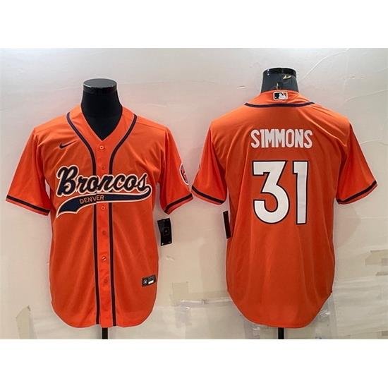 Men Denver Broncos 31 Justin Simmons Orange With Patch Cool Base Stitched Baseball Jersey