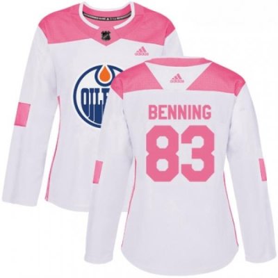 Womens Adidas Edmonton Oilers 83 Matt Benning Authentic WhitePink Fashion NHL Jersey