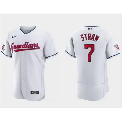 Men Cleveland Guardians 7 Myles Straw White Flex Base Stitched Jersey