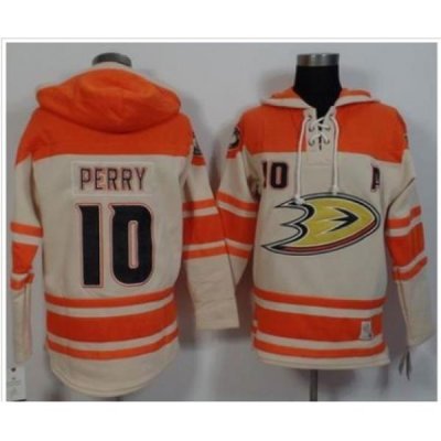 Anaheim Ducks #10 Corey Perry Cream Orange Sawyer Hooded Sweatshirt Stitched NHL Jersey