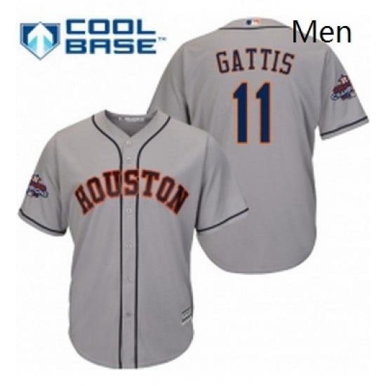 Mens Majestic Houston Astros 11 Evan Gattis Replica Grey Road 2017 World Series Champions Cool Base MLB Jersey