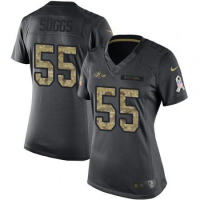 Nike Ravens #55 Terrell Suggs Black Womens Stitched NFL Limited 2016 Salute to Service Jersey