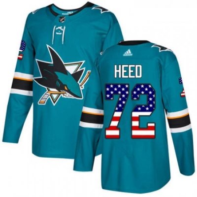 Youth Adidas San Jose Sharks 72 Tim Heed Authentic Teal Green USA Flag Fashion NHL Jersey