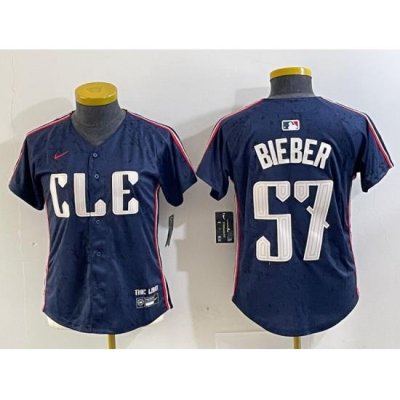 Women Cleveland Guardians 57 Shane Bieber Navy 2024 City Connect Limited Stitched Baseball Jersey 5