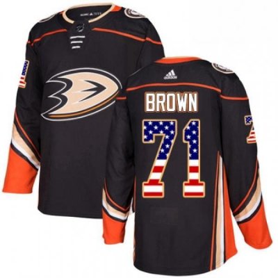 Mens Adidas Anaheim Ducks 71 JT Brown Authentic Black USA Flag Fashion NHL Jersey