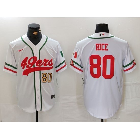 Men San Francisco 49ers 80 Jerry Rice White With Patch Cool Base Stitched Baseball Jersey 1