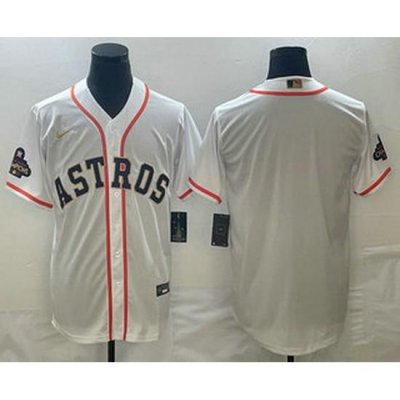 Men's Houston Astros Blank 2023 White Gold World Serise Champions Patch Cool Base Stitched Jersey