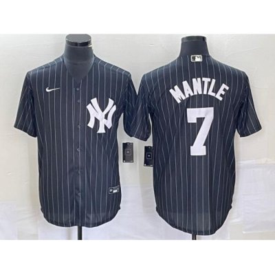 Men NeW York Yankees 7 Mickey Mantle Black Cool Base Stitched Baseball Jersey