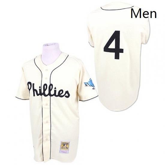 Mens Mitchell and Ness Philadelphia Phillies 4 Jimmy Foxx Replica White Throwback MLB Jersey