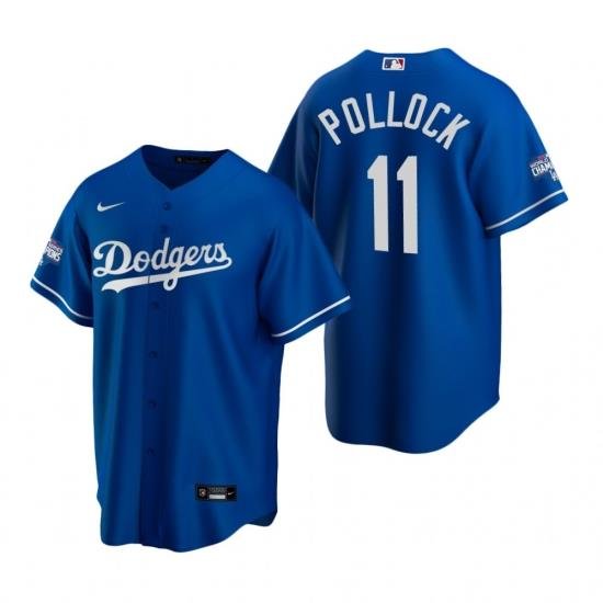 Men Los Angeles Dodgers 11 A J  Pollock Royal 2020 World Series Champions Replica Jersey