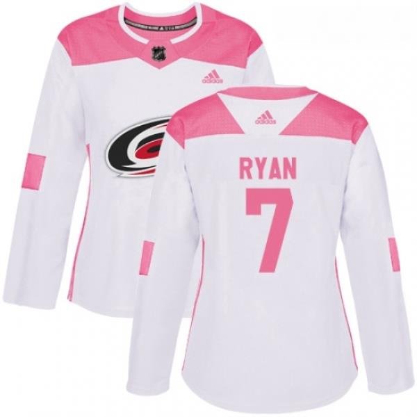 Womens Adidas Carolina Hurricanes 7 Derek Ryan Authentic WhitePink Fashion NHL Jersey