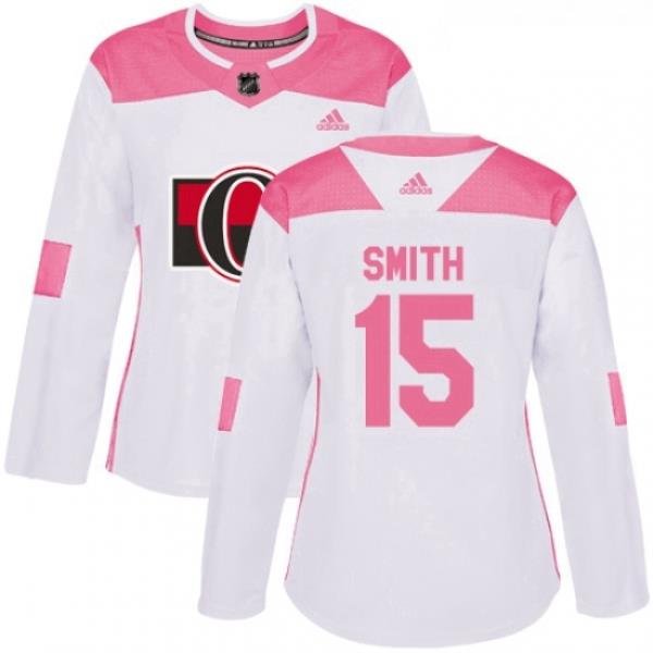 Womens Adidas Ottawa Senators 15 Zack Smith Authentic WhitePink Fashion NHL Jersey