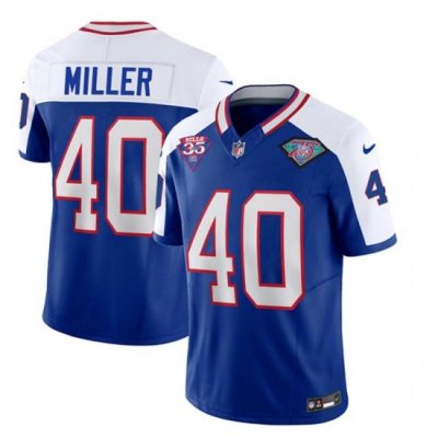 Men Buffalo Bills 40 Von Miller Blue White 35th And 75th Patch 2023 F U S E  Throwback Vapor Untouchable Limited Stitched Jersey