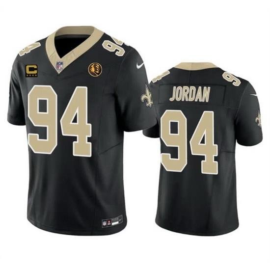 Men New Orleans Saints 94 Cameron Jordan Black 2023 F U S E  With 4 Star C Patch And John Madden Patch Vapor Limited Stitched Football Jersey