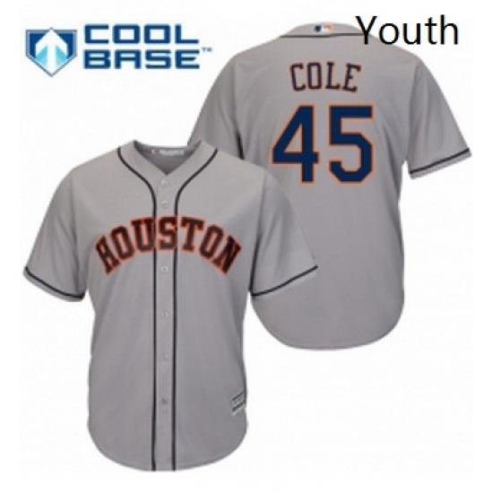 Youth Majestic Houston Astros 45 Gerrit Cole Authentic Grey Road Cool Base MLB Jersey