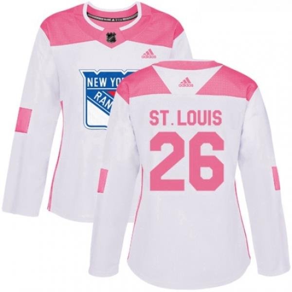 Womens Adidas New York Rangers 26 Martin St Louis Authentic WhitePink Fashion NHL Jersey