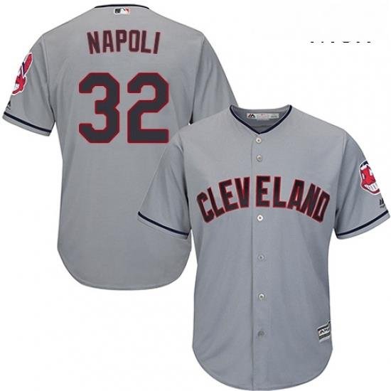 Mens Majestic Cleveland Indians 32 Mike Napoli Replica Grey Road Cool Base MLB Jersey