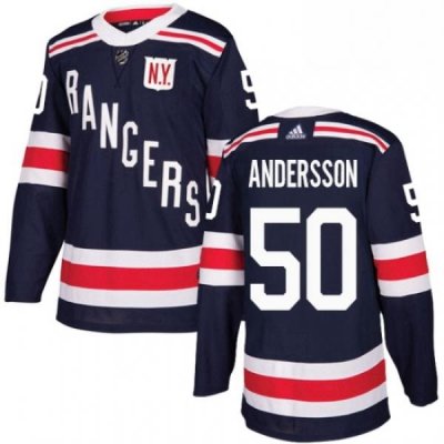 Youth Adidas New York Rangers 50 Lias Andersson Authentic Navy Blue 2018 Winter Classic NHL Jersey