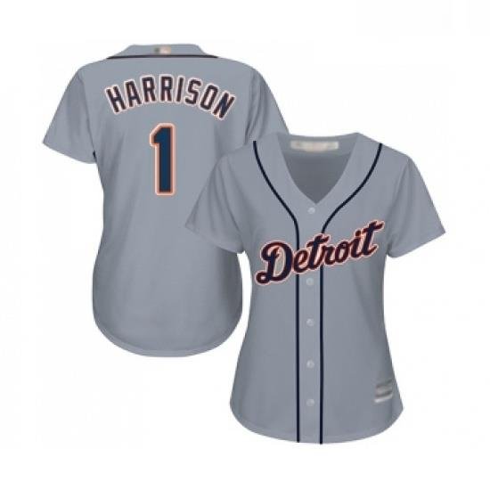 Womens Detroit Tigers 1 Josh Harrison Replica Grey Road Cool Base Baseball Jersey