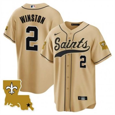 Men New Orleans Saints 2 Jameis Winston Gold 1987 Legacy Cool Base Stitched Baseball Jersey