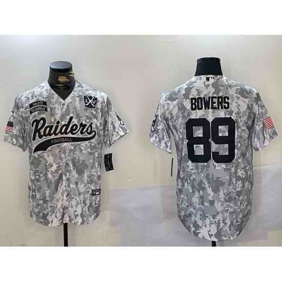 Men Las Vegas Raiders 89 Brock Bowers 2024 Arctic Camo Salute To Service Stitched Baseball Jersey 1