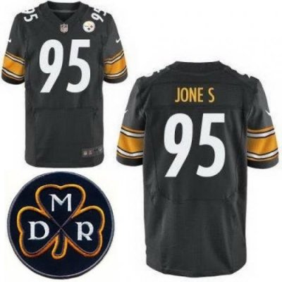 Men's Nike Pittsburgh Steelers #95 Jarvis Jones Black NFL Elite MDR Dan Rooney Patch Jersey