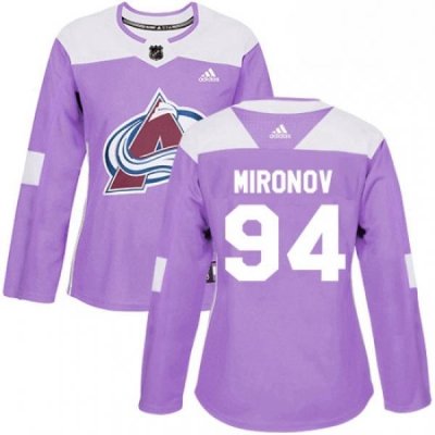 Womens Adidas Colorado Avalanche 94 Andrei Mironov Authentic Purple Fights Cancer Practice NHL Jersey