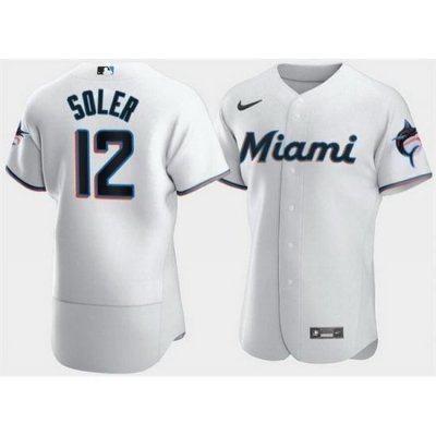 Men Miami Marlins 12 Jorge Soler White Flex Base Stitched jersey