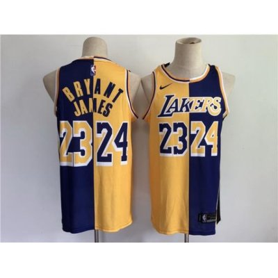 Men Men Los Angeles Lakers 24 Bryant 23 james purple yellow split special 2021 nike nba jerse