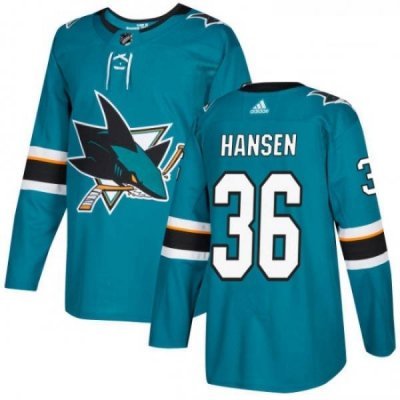 Youth Adidas San Jose Sharks 36 Jannik Hansen Authentic Teal Green Home NHL Jersey