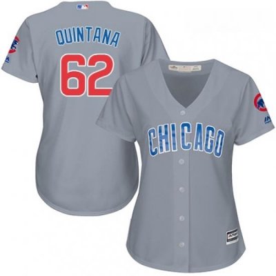 Womens Majestic Chicago Cubs 62 Jose Quintana Replica Grey Road MLB Jersey