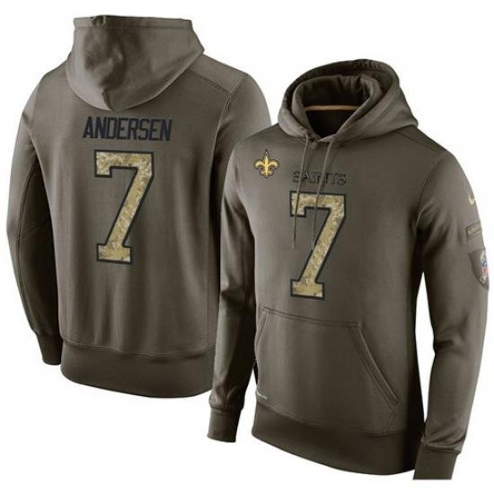 NFL Nike New Orleans Saints 7 Morten Andersen Green Salute To Service Mens Pullover Hoodie