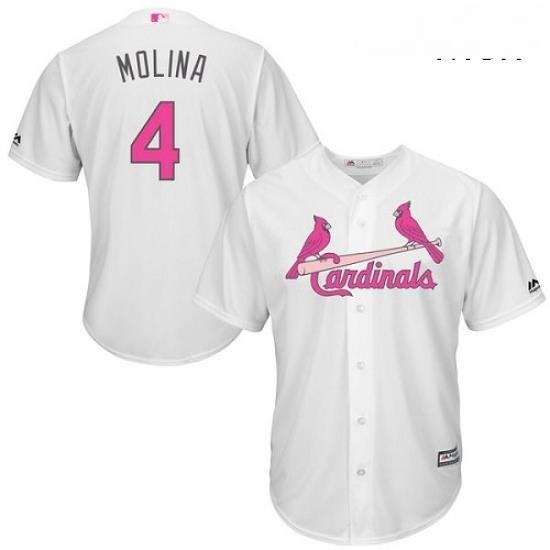 Mens Majestic St Louis Cardinals 4 Yadier Molina Replica White 2016 Mothers Day Cool Base MLB Jersey