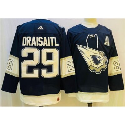 Men Edmonton Oilers 29 Leon Draisaitl Navy White Stitched Jersey