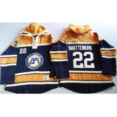 St. Louis Blues 22 Kevin Shattenkirk Navy Blue Gold Sawyer Hooded Sweatshirt Stitched Jersey