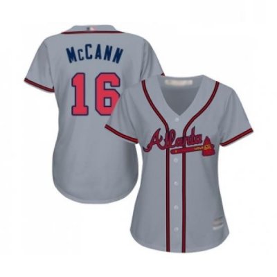 Womens Atlanta Braves 16 Brian McCann Replica Grey Road Cool Base Baseball Jersey